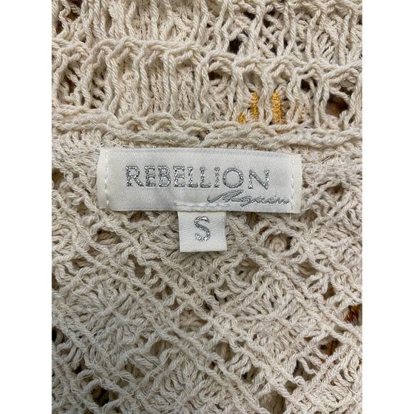 Rebellion Crochet Vest Small Sunflower Embroidered Button Front 100% Cotton Boho - Picture 2 of 8